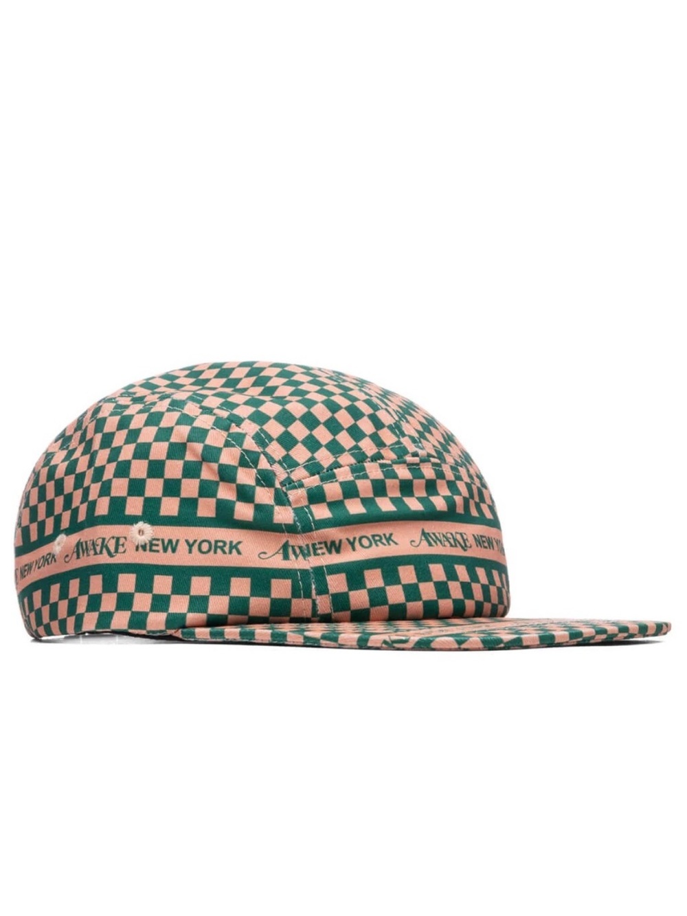 NEW AWAKE NY CHECKERED LOGO 5 PANEL CAP Green Khaki Peach